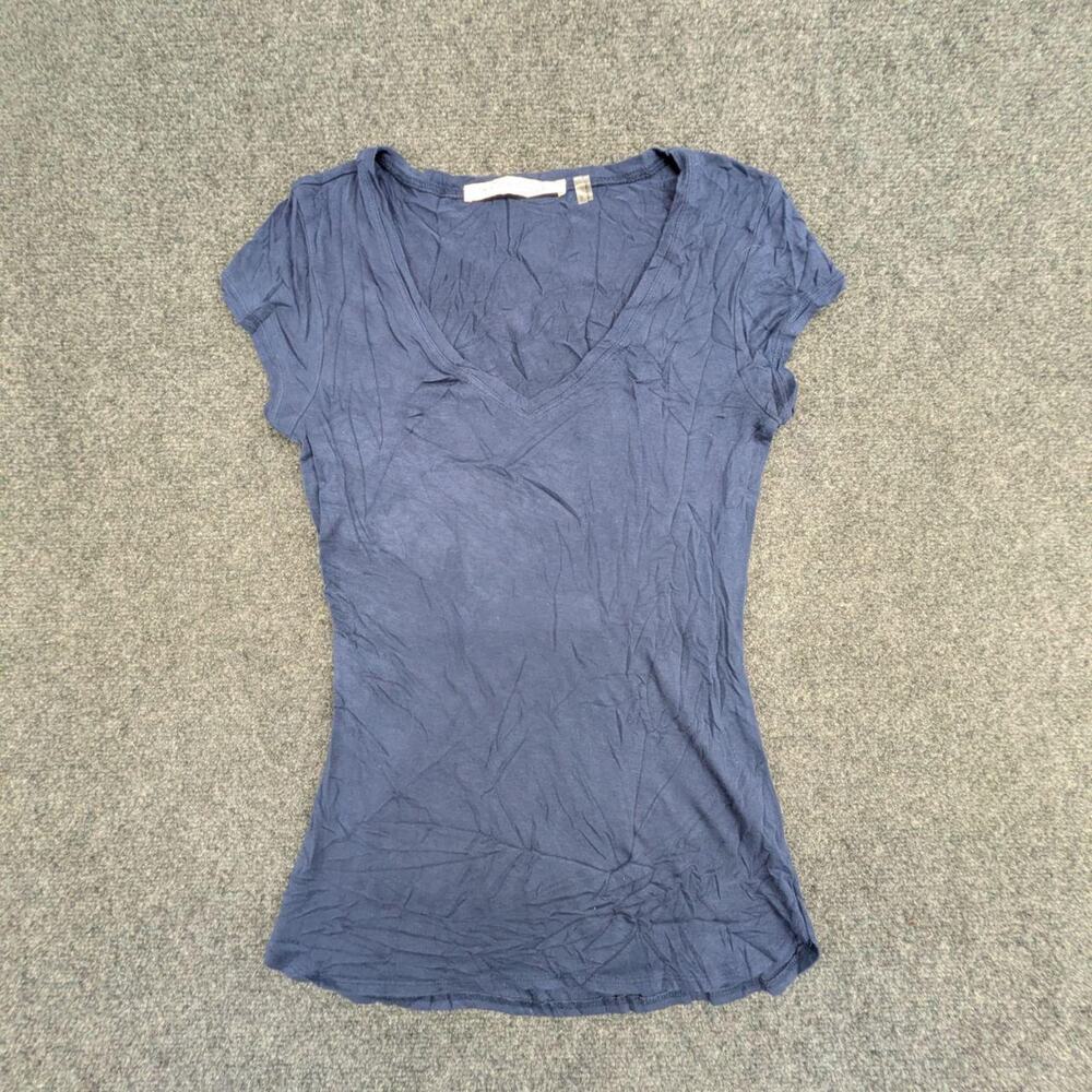 Max Studio T Shirt Womens S Slate Blue V Neck Relaxed Fit Short Sleeve Tee